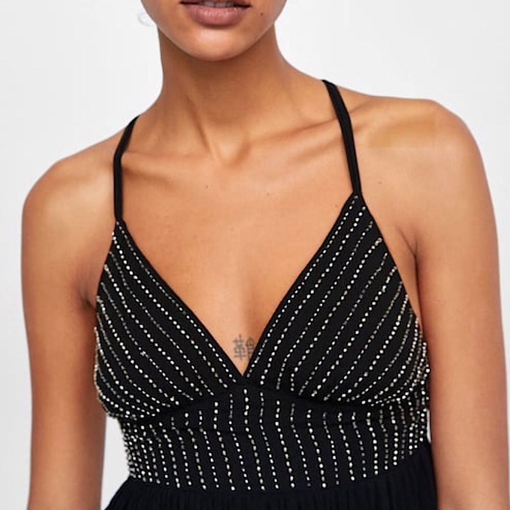 Zara Dress Black Beaded Tulle Sparkly Dress Size Medium - Picture 5 of 12